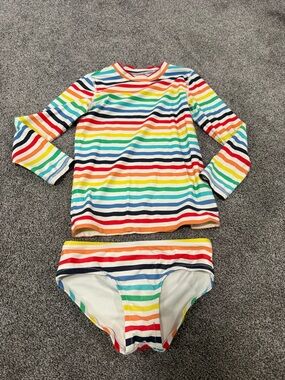 Primary Multicolor Striped 2 Piece Rashgaurd Swimsuit Sz 6-7